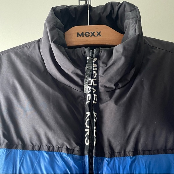 Michael Kors Puffer Jacket Designer Coat Blue Black Colorblock Mens Size Medium - Picture 6 of 11